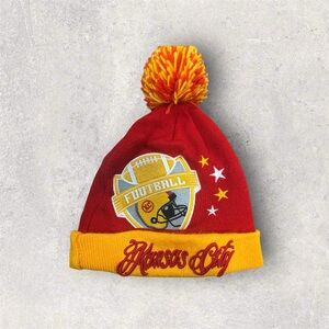 Red and Yellow Football Pom-Pom Beanie